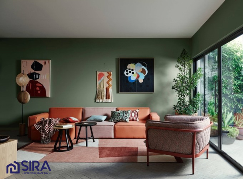 nền nhà màu xanh ngọc nên sơn tường màu gì