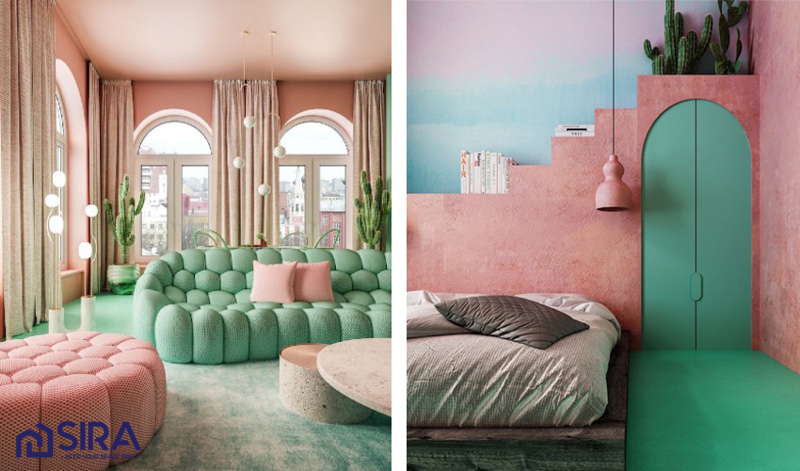 nền nhà màu xanh ngọc nên sơn tường màu gì