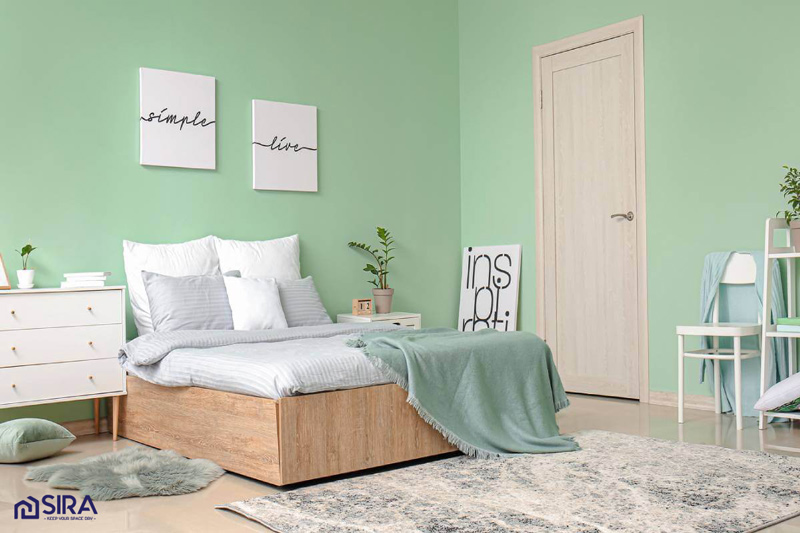 nền nhà màu xanh ngọc nên sơn tường màu gì